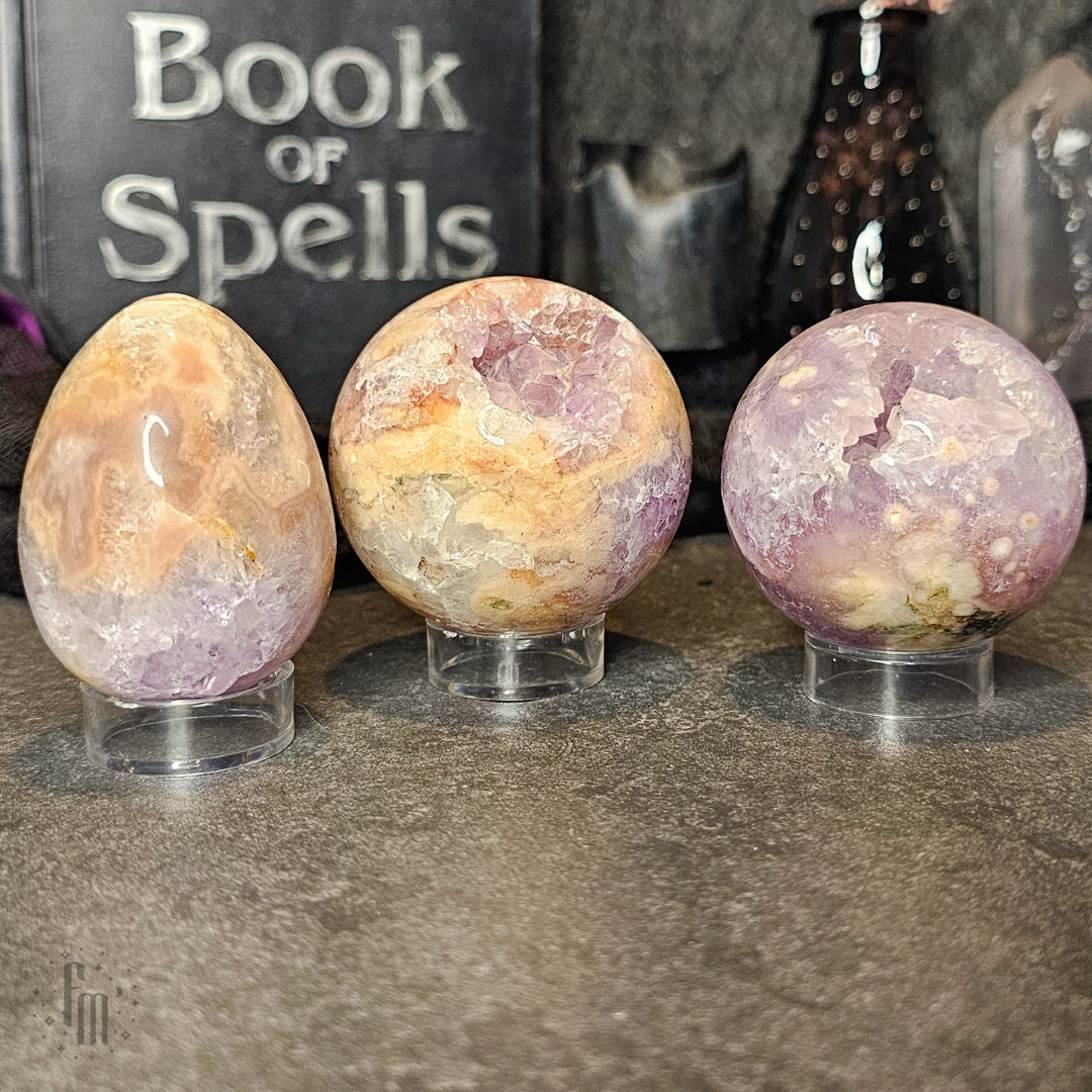 Pink Amethyst Skulls and Egg